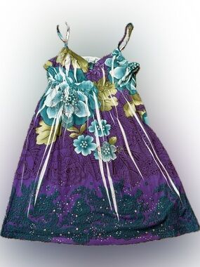 E73 Press Apparel Floral Spaghetti Strap Sundress in Purple & Teal, Size L